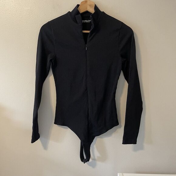 Abercrombie And Fitch Seamless Ribbed Zip Bodysuit Mock Neck Sz M - Picture 8 of 12